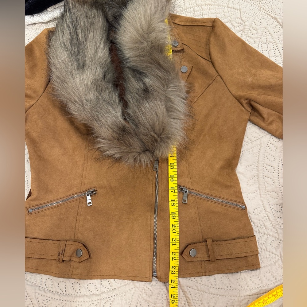 LA Coalition Espresso Brown Removable Faux Fur Collar Suede Jacket - Picture 9 of 9